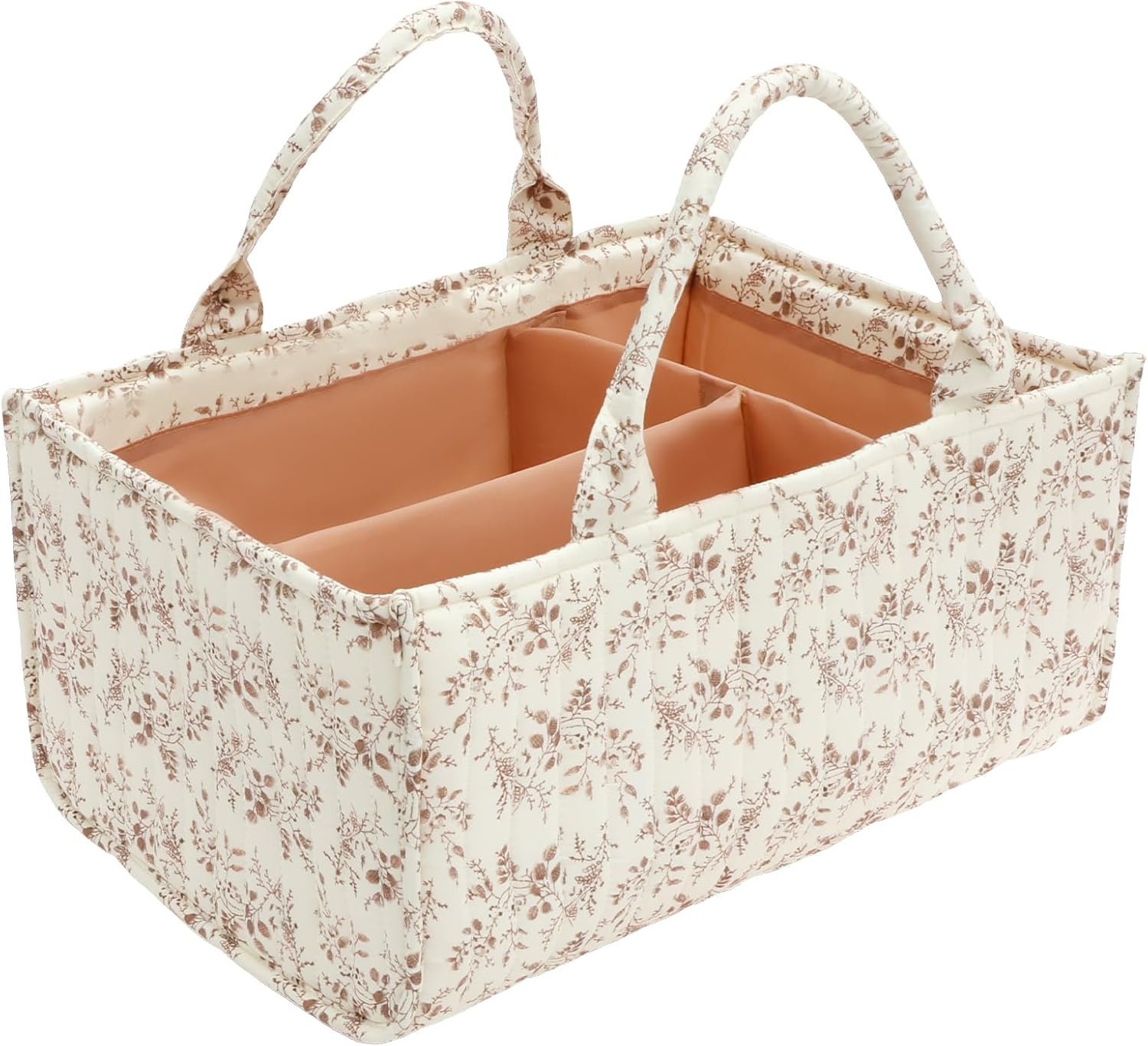 Floral Diaper Caddy Organizer, Nursery Storage Basket with Handles and Removable Dividers, Portable Baby Storage Bin and Car Organizer for Wipes, Baby Shower Gifts and Registry Newborn Essentials