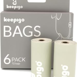 Keepigo Compostable Disposable Diaper Bags | 6 Rolls, 72 Leak-Proof, XL Biodegradable Baby Poop Bags | Eco-Friendly Diaper Trash Bags for Home, Travel, Pet Waste | Odor-Free Essentials for Newborns,