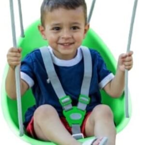 Swurfer Coconut Toddler Swing – Comfy Baby Swing Outdoor, 3-Point Adjustable Safety Harness, Secure, Safe Quick Click Locking System, Blister-Free Rope, Ages 9 Mos and Up, Green