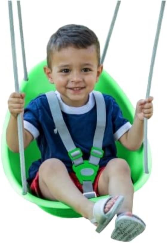Swurfer Coconut Toddler Swing – Comfy Baby Swing Outdoor, 3-Point Adjustable Safety Harness, Secure, Safe Quick Click Locking System, Blister-Free Rope, Ages 9 Mos and Up, Green