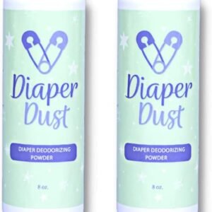 Diaper Dust - Diaper Deodorizing Powder (2ct) | With Activated Charcoal, UNSCENTED, No need for a pail, No more plastic bags, Portable, Black, 8 Ounce (Pack of 1)