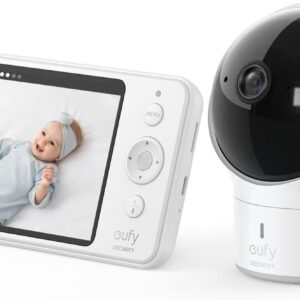 eufy Security Baby Monitor Spaceview E110 with Security Camera and 2-Way Audio, 720p HD Resolution, Night Vision, 5" Display, 110° Wide-Angle Lens Included, Lullaby Player, Sound Alert, Upgraded