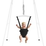 Baby Jumper with Stand, Infant Jumper with Adjustment Strap, Indoor/Outdoor Toddler Swing Set, Baby Jumpers and Bouncers for Boys Girls 6-24 Months, Easy to Assemble & Store (White)