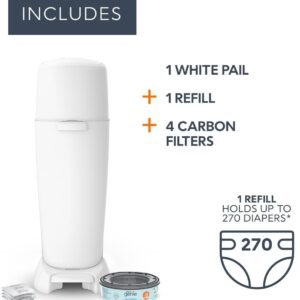 Diaper Genie Complete System - White Pail, 4 Carbon Filters & Refill - Image 2