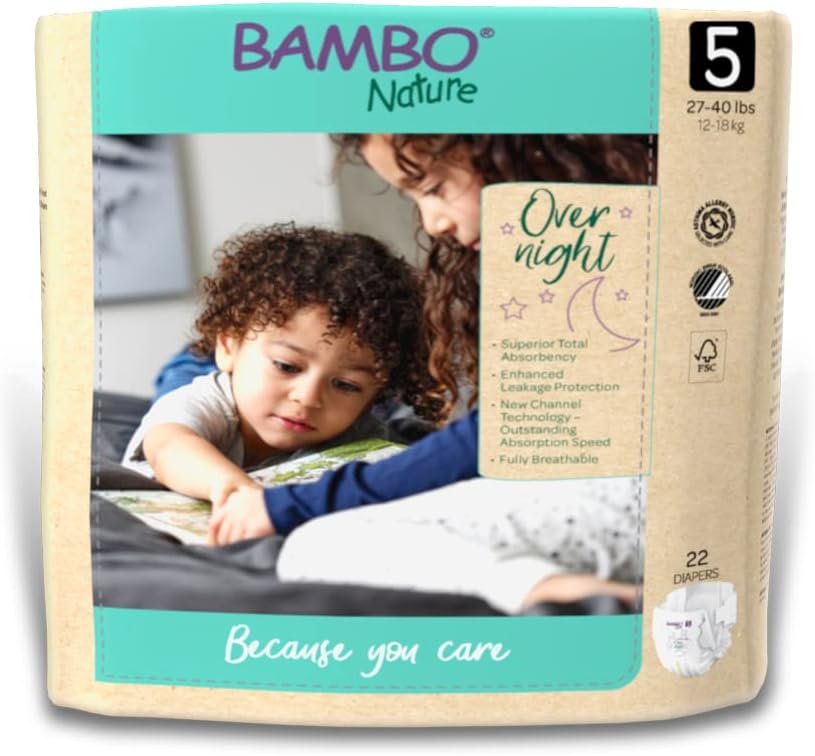 Bambo Nature Overnight Baby Diapers (Sizes 3 TO 6), Size 5, 22 Count