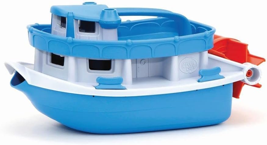 Green Toys Paddle Boat, Blue/Grey - Pretend Play, Motor Skills, Kids Bath Toy Floating Pouring Vehicle. No BPA, phthalates, PVC. Dishwasher Safe, Recycled Plastic, Made in USA.