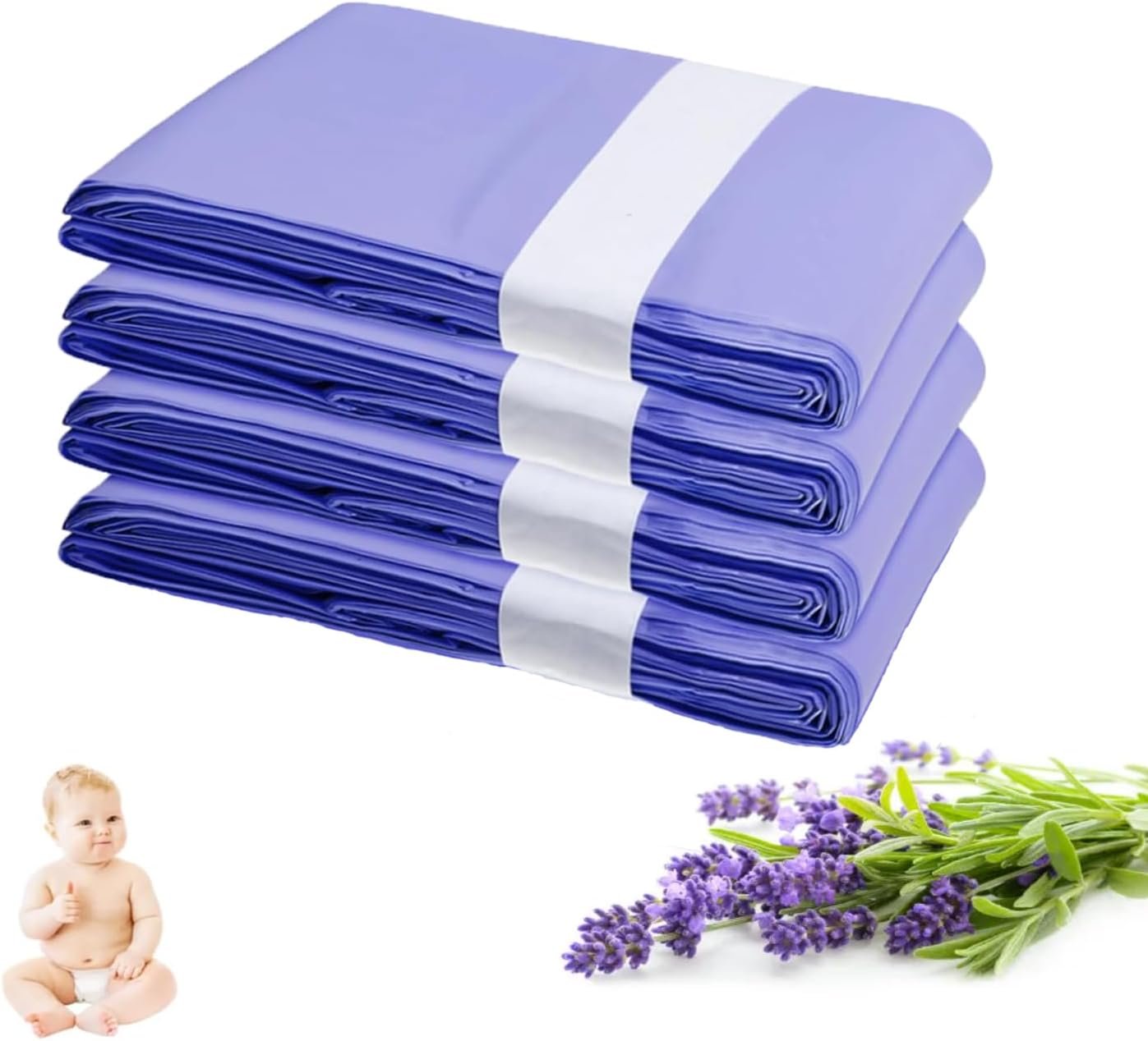 4 Pack Nappy Bin Refill Bags, Compatible with Dekor Classic Diaper Pail Refill Bags, Extra 30% Thickness Powerful Odor Eliminate Lavender Scent Newborn Essentials, Holds up to 1320 Diapers (4 Pack)