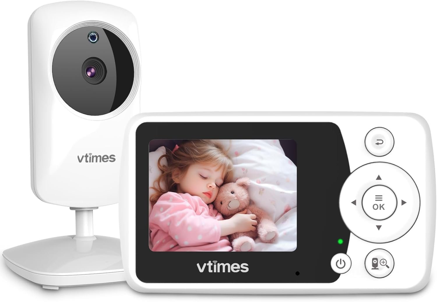 VTimes Baby Monitor with Camera and Audio, Video Baby Monitor No WiFi Night Vision, 2.4" Screen Portable Baby Camera VOX Mode Pan-Tilt-Zoom Alarm and 1000ft Range, Ideal for Gifts