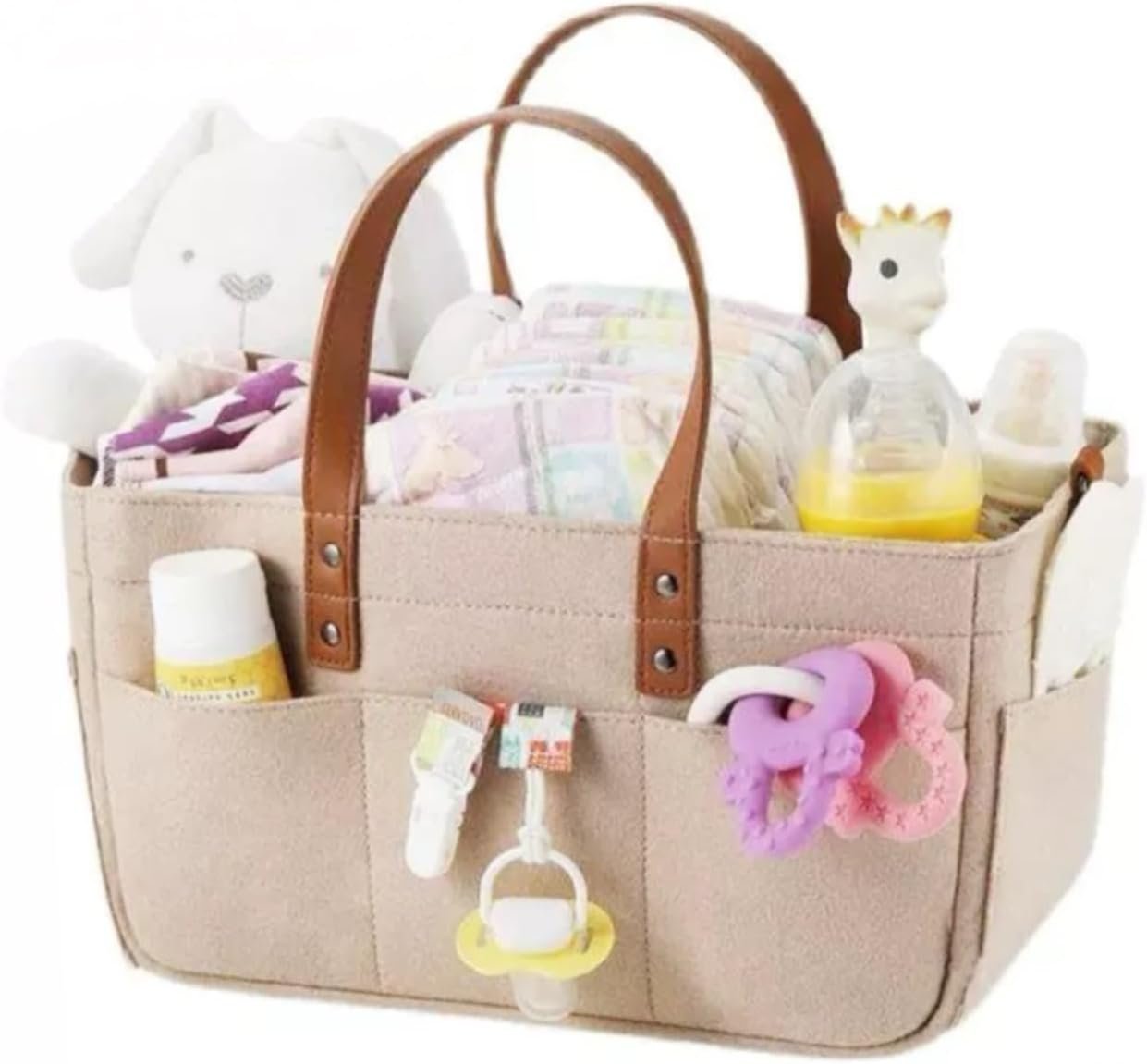 Baby Diaper Caddy Organizer, Nursery Storage Basket for Diaper Station, Baby Basket Shower Gifts List and Registry Must-Haves, Newborn Essentials, Nursery Decor for Boy or Girl (khaki)