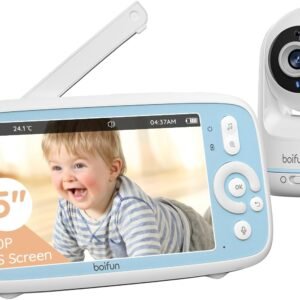 360 View Baby Monitor, No Wi-Fi, Quick Pairing, BOIFUN 5'' 3X Zoom Display, Rotatable Video Baby Monitor Cameras, IPS 720p Wireless (Moniteur Bébé), VOX