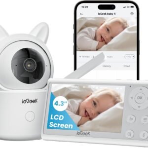ieGeek Video Baby Monitor, 4.3" Wireless Display & 360°Auto Tracking Smart Camera, no WiFi LCD Monitor & Phone APP Control, Sound & Motion Detection, Temp & Humidity Sensor,FHD Night Vision,VOX Mode