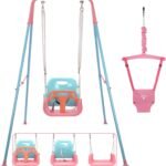 2 in 1 Toddler Swing ＆ Jumper, Swing Set for Indoor/Outdoor, Baby Jumpers and Bouncers, Easy to Assemble & Store, Suitable for Aged 6 Months to 10 Years Old (Pink)