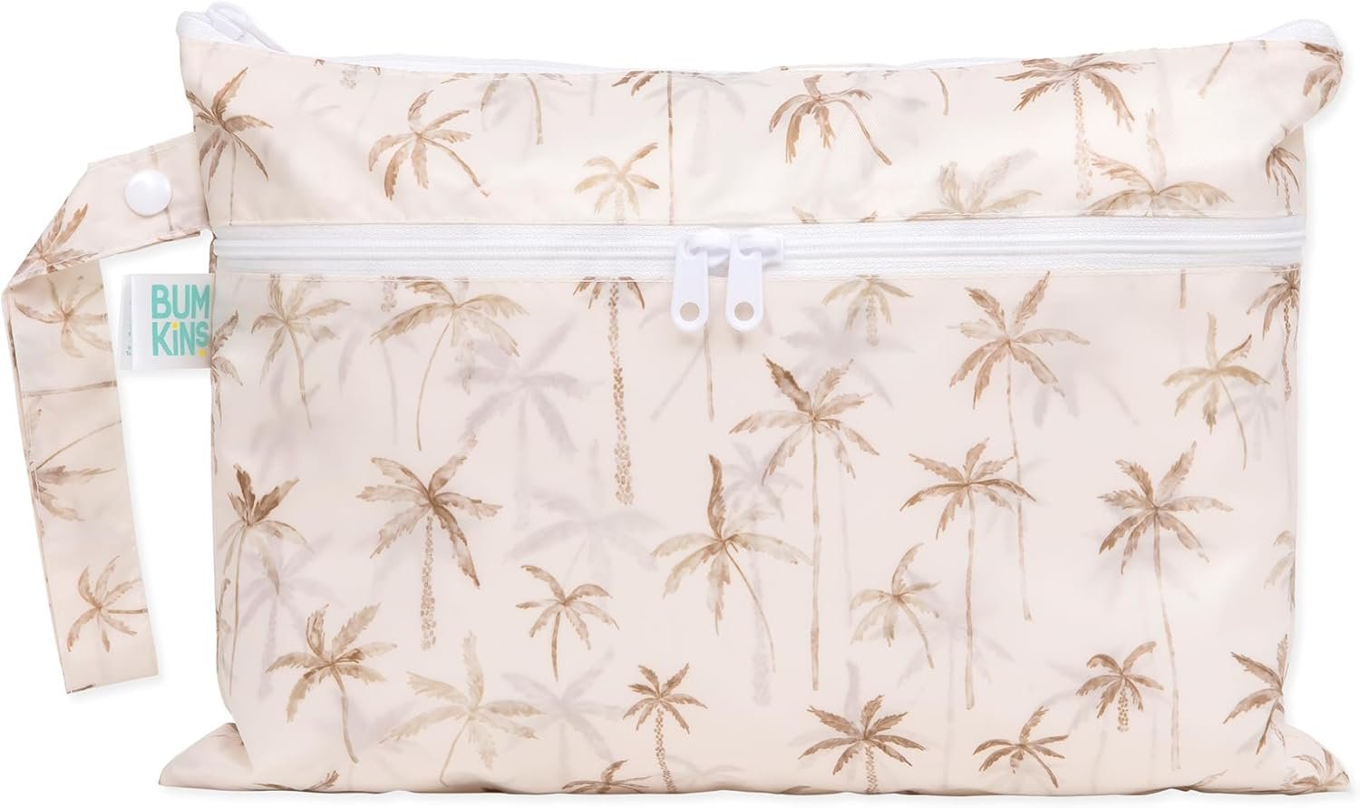 Bumkins Waterproof Wet Dry Clutch Bag for Baby, Travel, Swim Suit, Cloth Diapers, Pump Parts, Pool, Gym Clothes, Toiletry, Strap to Stroller, Daycare, Zip Reusable Bag, Packing Pouch, Palm Trees