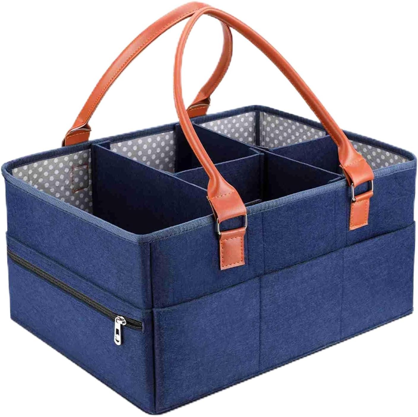 Joyzan Baby Diaper Caddy, Rope Gift Registry Organizer Nursery Shower Basket Wipes Changing Table List Storage Bin Neutral Newborn Portable Stuff Tote Bag Decor Removable Divider Boys Girls Car
