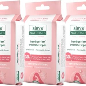 Aleva Naturals Bamboo Fem Wipes for Woman - Ultra-Soft, Biodegradable, pH Balanced Formula to Refresh Intimate Areas, Gentle Cleansing Wipes - Value Pack- 30 Count X 3 (90 Wipes)