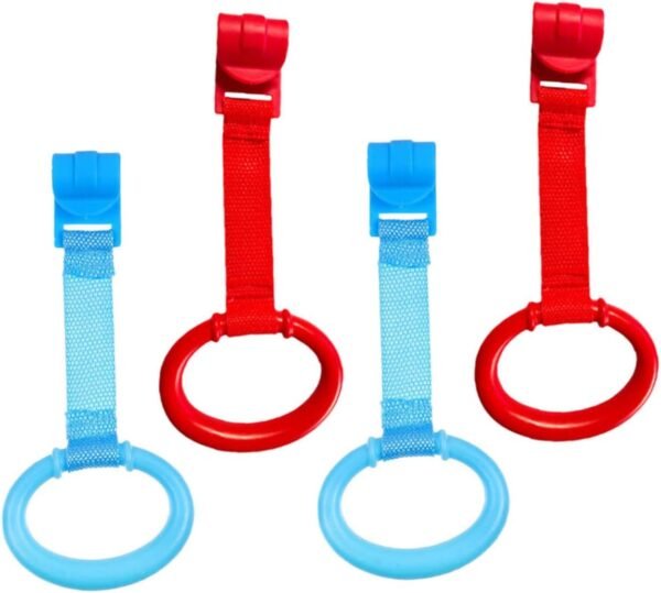 Abaodam 4Pcs Standing Pull Ring Hanging Support Rings for Movement Self for Playpens and Cots Blue Red