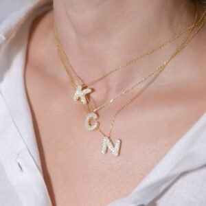 14K Gold Plated Bubble Letter Necklace | Dainty Initial Pendant Jewelry - Image 5