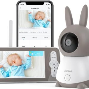 ieGeek Baby Monitor, 2K 360° AI & Crying Detection Video Baby Monitor Camera w/ 5" Wireless Display, Mobile APP Control & Non WiFi LCD Monitor,Temperature, One-Touch Call