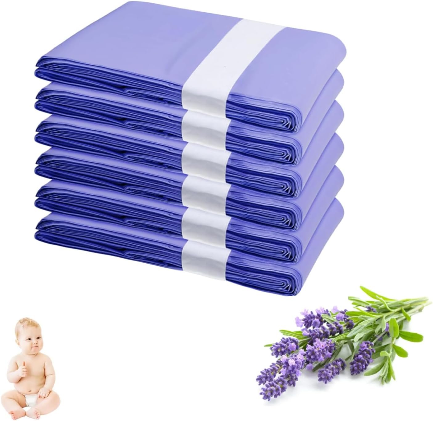 6 Pack Nappy Bin Refill Bags, Compatible with Dekor Classic Diaper Pail Refill Bags, Extra 30% Thickness Powerful Odor Eliminate Lavender Scent Newborn Essentials, Holds up to 1980 Diapers (Purple)