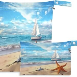 Coikll Wet Dry Bags for Cloth Diaper 2 Pack Waterproof Yoga Gym Bag for Swimsuit Wet Clothes Baby Items-（Beach Landscape）