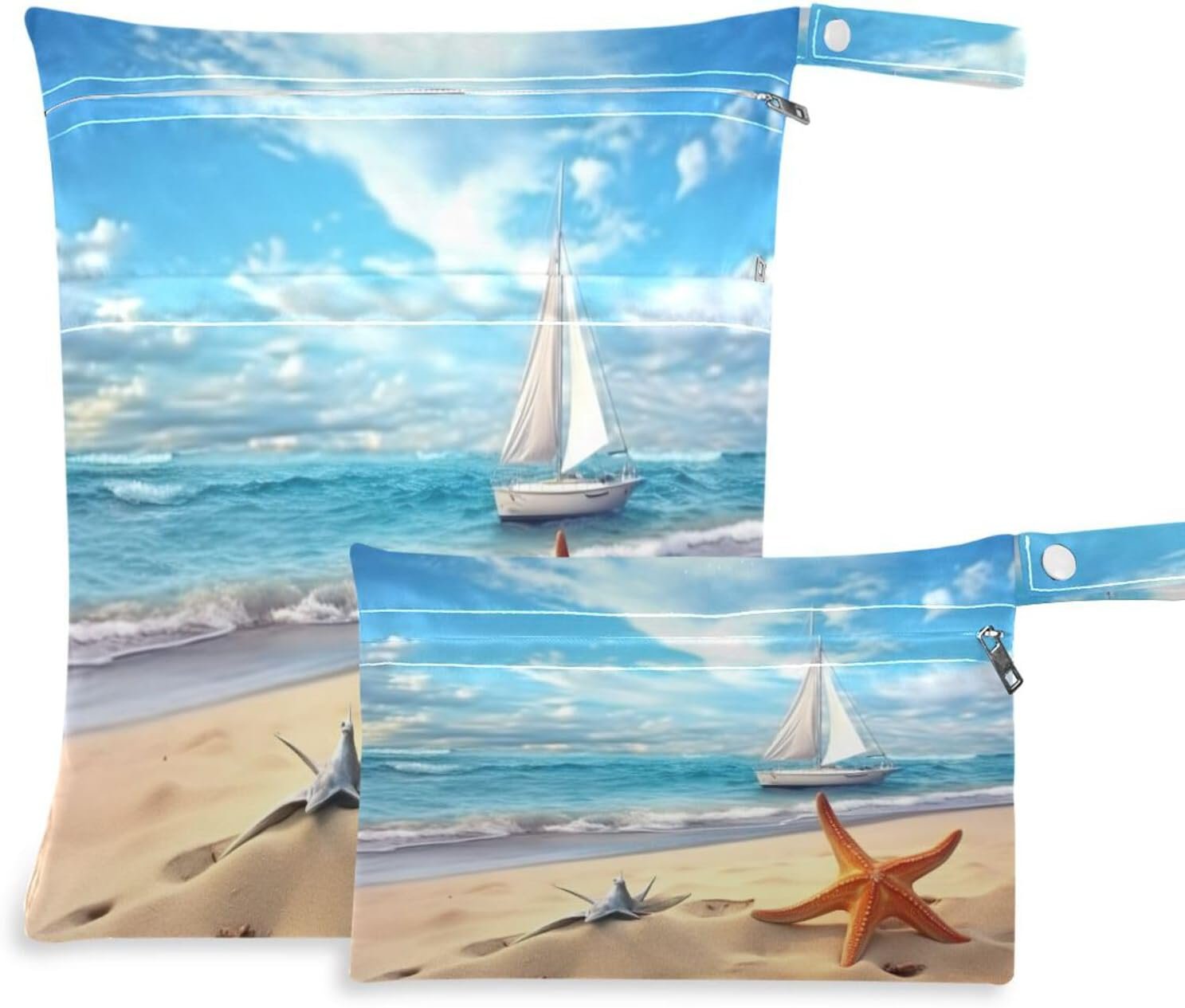 Coikll Wet Dry Bags for Cloth Diaper 2 Pack Waterproof Yoga Gym Bag for Swimsuit Wet Clothes Baby Items-（Beach Landscape）