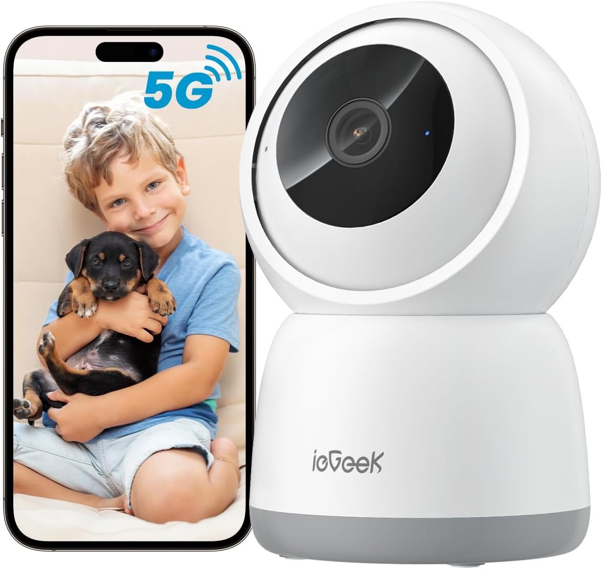 ieGeek 2K Indoor Security Camera,5G&2.4G WiFi Camera Surveillance Interieur,360°PTZ&Auto Tracking,Baby Monitor with Phone App,Smart Motion Sensor,2 Way Audio,Voice Changer,IR Night Vision,Work w/Alexa