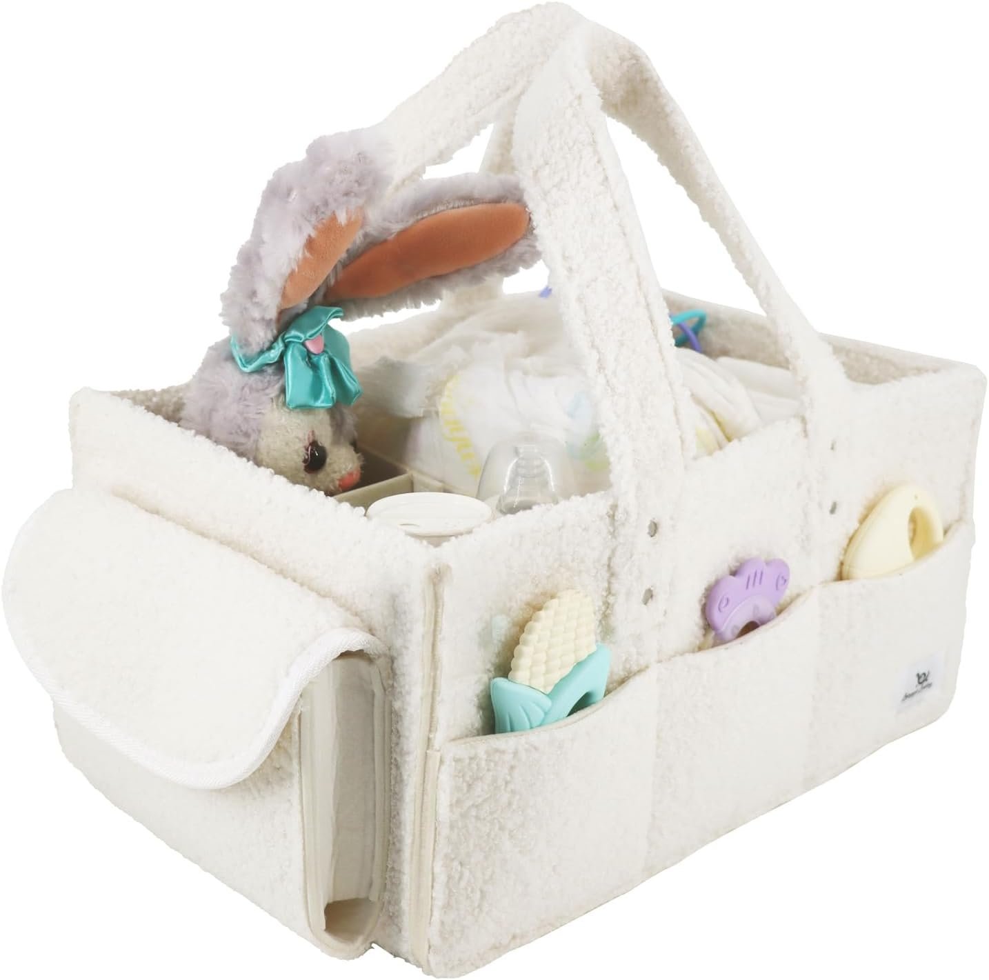 Beyya Baby Diaper Caddy Organizer - Portable Diaper Storage, Nursery Organizer, Sherpa Brown