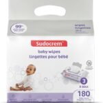 Sudocrem Pure Water Wipes 180 Count - Unscented, Hypoallergenic, Plant-Based Baby Wipes, 99% Water - Extra Strong and Ultra Soft (3 Packs of 60)