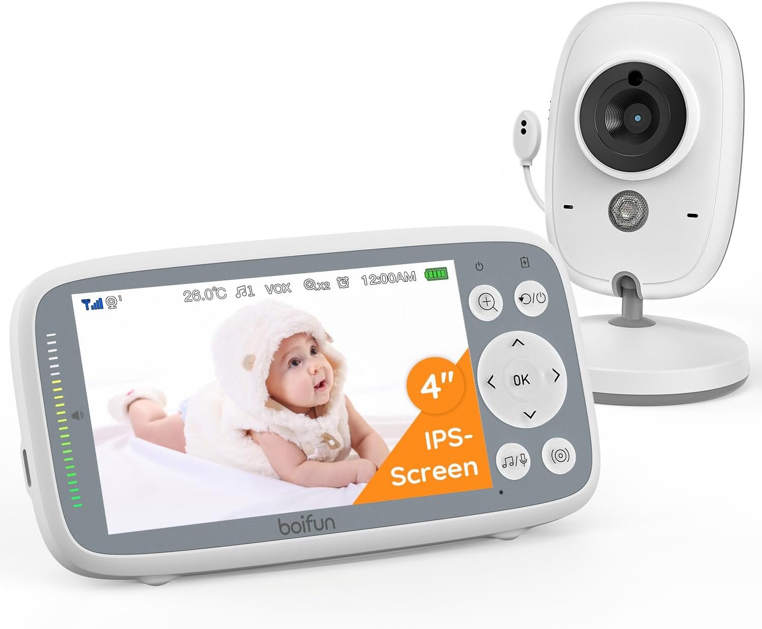 BOIFUN Baby Monitor No Wi-Fi, 4'' 3X Zoom Display, Video Baby Monitor Camera, IPS 720p Wireless (Moniteur Bébé)