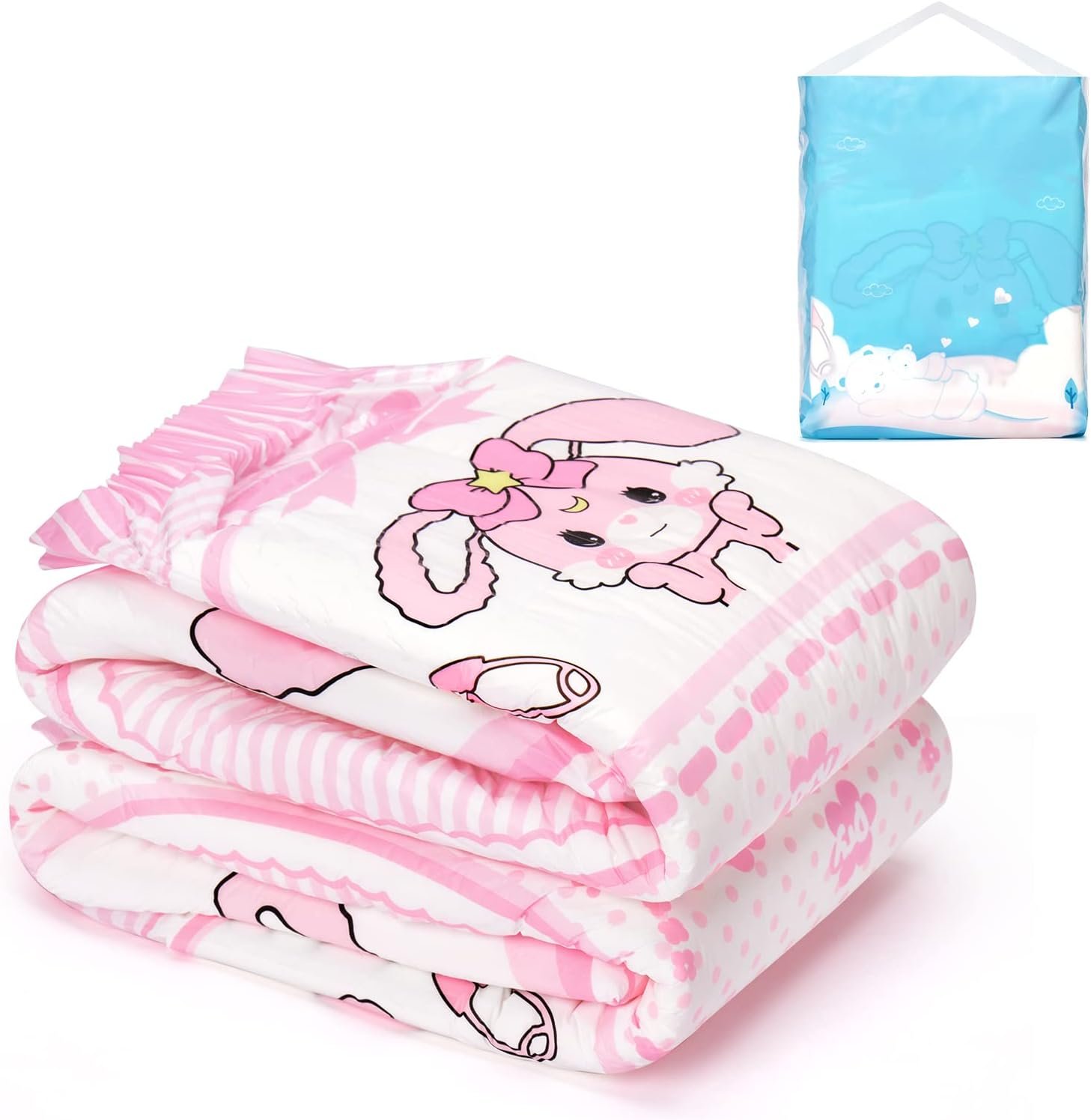 Littleforbig Adult Printed Diaper 2 Pieces Sample Pack - Baby Usagi (Medium 28"-38")