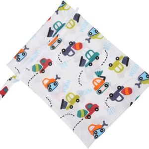 SECFOU Diaper Bag Reusable Nappy Pouch with Car Pattern Lightweight Portable Wet Dry Diaper Organizer for