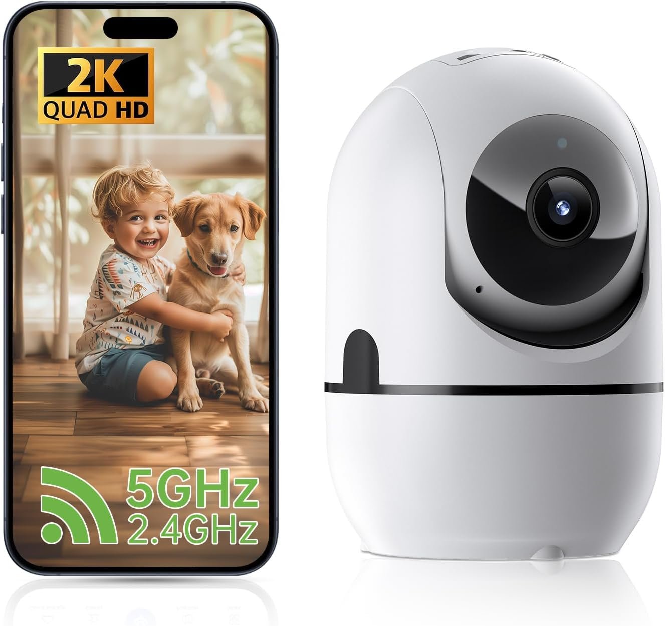 2K Indoor Security Camera 5G&2.4G WiFi Dog Pet Camera with Phone App,360°Home Security Camera Indoor,Baby Monitor Motion Sensor Night Vision 2-Way Audio,Nanny Cam (A)