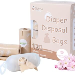 USBOO Diaper Bags Disposable for Baby, Biodegradeable Dirty Diaper Bags (8 Refill Rolls/120 Bags) with Dispenser, Leak Proof Diaper Trash Bags, Baby Poop Bags, Cherry Blossom Scent