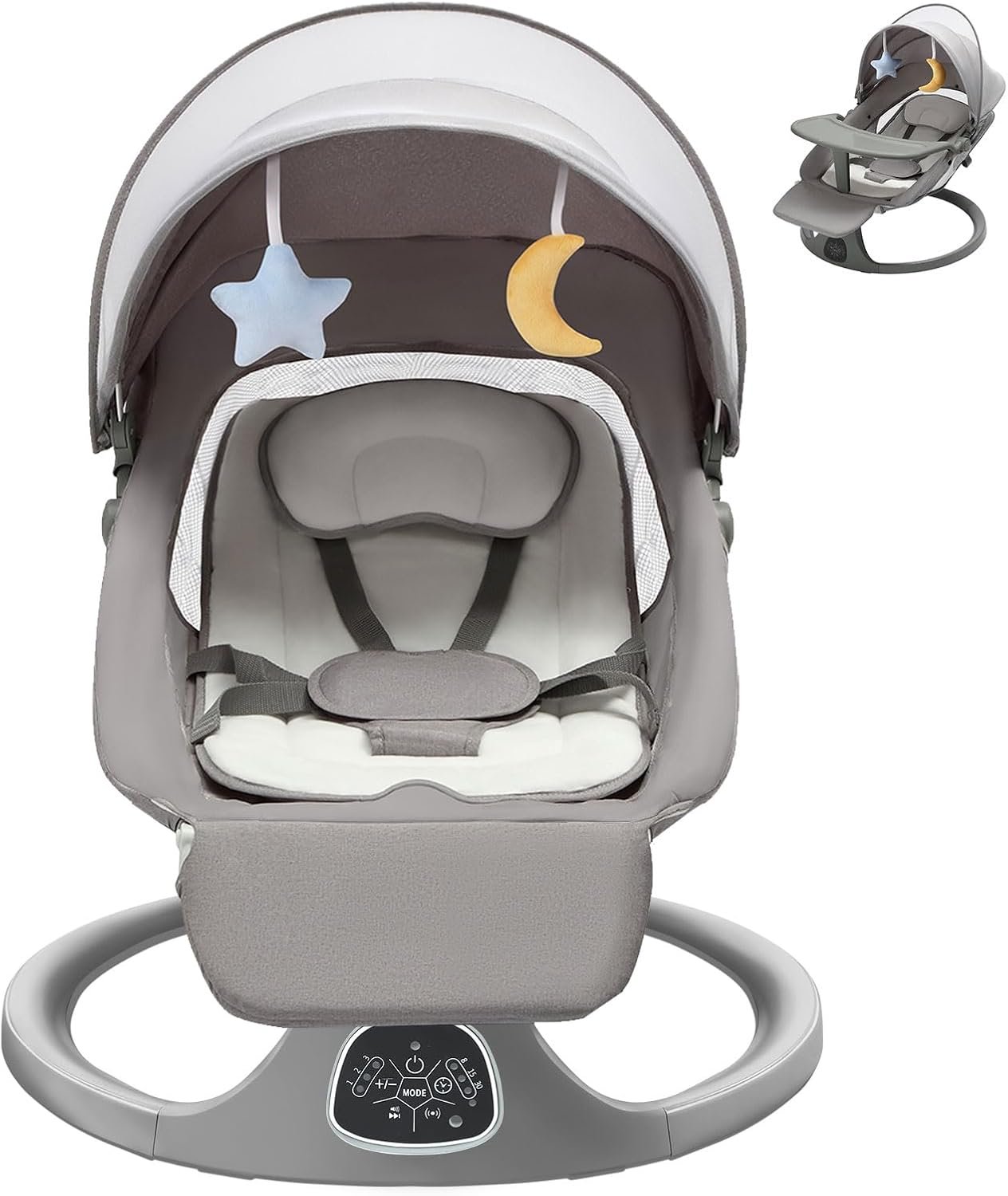 Electric Baby Swing for Infants, Electric Bouncer for Baby with 5 Swing Speeds, Bluetooth, Remote Control, Music Lullaby, 3 Timer Settings, 5 Point Harness Portable Baby Rocker