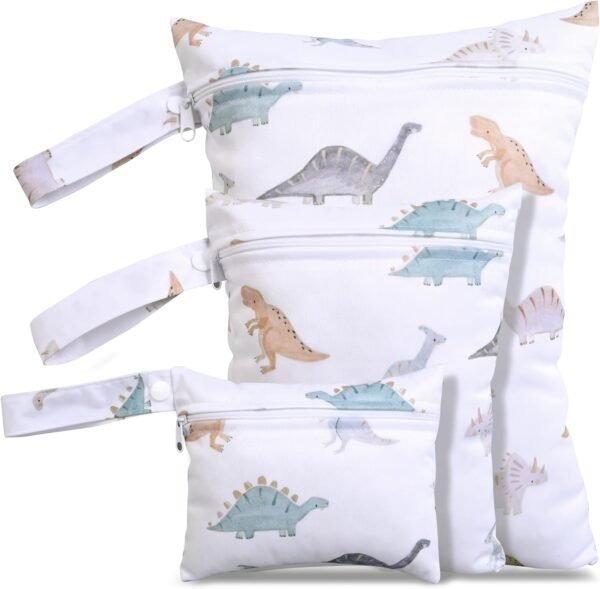 Ditind Wet Dry Bags for Baby Cloth Diapers, 3 Pack Waterproof Washable Travel Bags, Reusable for Travel, Beach, Pool, Stroller, Diapers, Dirty Gym Clothes, Swimsuits.