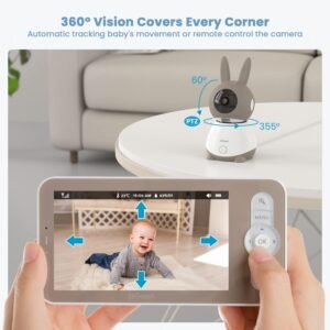 2K Baby Monitor w/ 360° AI & Cry Detection, 5" Display, Mobile App Control, 2-Way Audio, Temperature & Lullabies - Image 5
