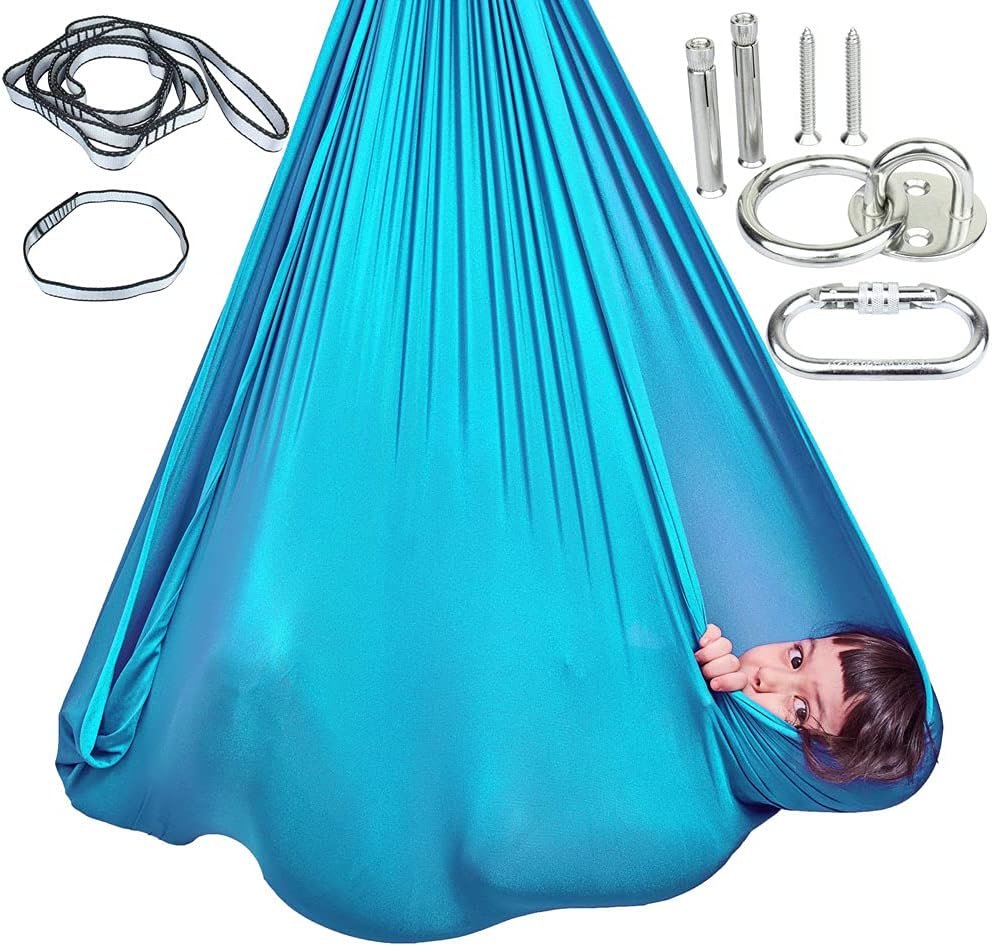 Sensory Swing for Kids with Ceiling Hook, Saggy-Resistant Double-Layer Fabric Indoor/Outdoor Cocoon Therapy Swing for Autism, Yoga & Play