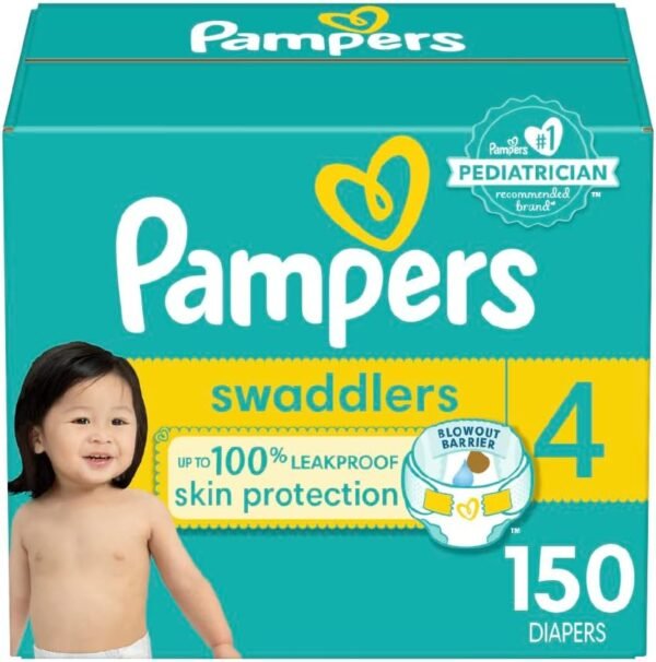 Pampers Diapers Size 4, 150 Count - Pampers Swaddlers Disposable Baby Diapers (Packaging & Prints May Vary)
