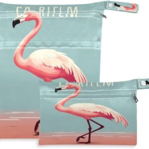 Coikll Wet Dry Bags for Cloth Diaper 2 Pack Waterproof Yoga Gym Bag for Swimsuit Wet Clothes Baby Items-（Flamingo Pink）