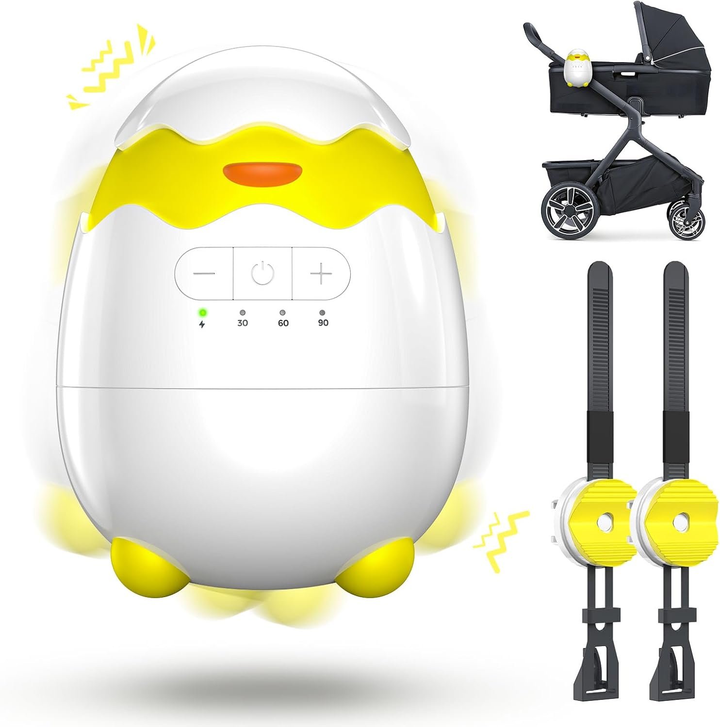 HOTOIQ Baby Rocker Vibrator, Portable Sleep Aid with Adjustable Speed, 5 Vibration Intensities and 4 Timing Modes, USB Rechargeable, for All Baby Stroller, Pushchair and Prams(White)