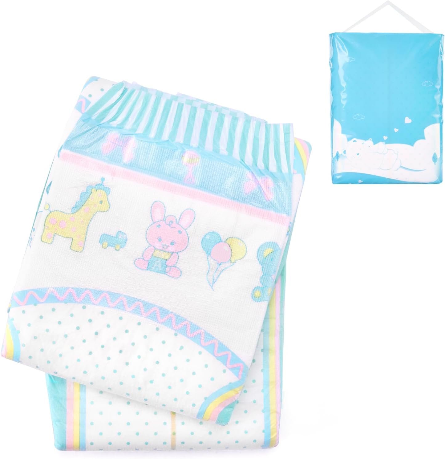 Littleforbig Adjustable Hook-and-Loop Fastener Closure Adult Printed Cloth Back Diaper 2 Pieces - Baby Parade (Large 36"-48")