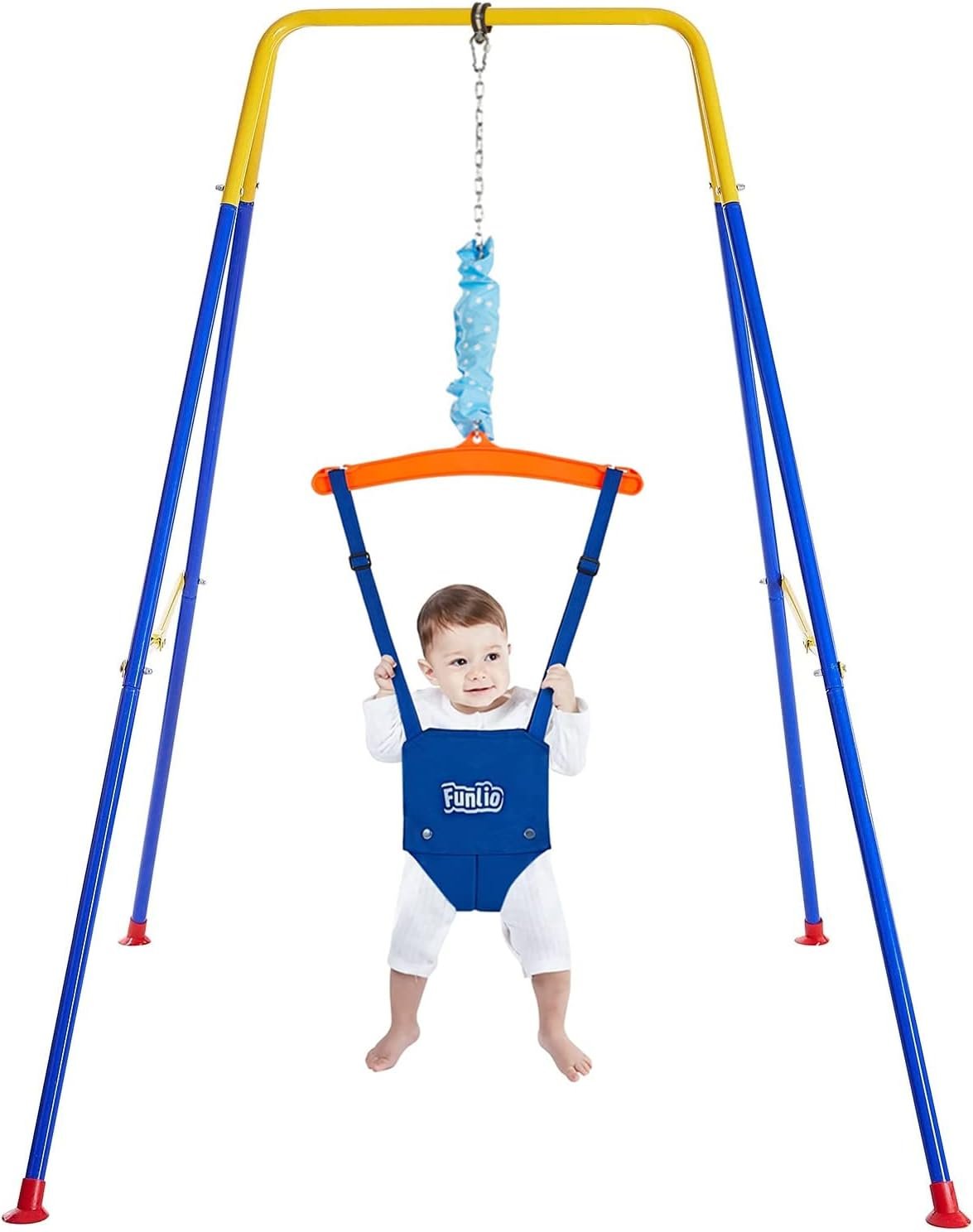 FUNLIO Baby Jumper with Stand for 6-24 Months, Toddler Jumper for Indoor/Outdoor Play, Infant Jumper for Baby Girl/Boy, with Adjustable Chain, Easy to Assemble & Store (with Stand)