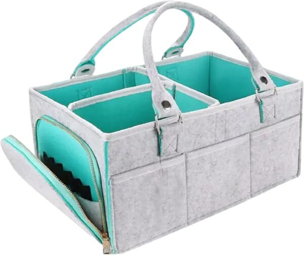 Nursery Storage Bin, Baby Diaper Caddy Multi-Compartment Felt Diaper Caddy Organizer with Side Pockets & Lifting Handle, Baby Essentials, New Mom Gifts