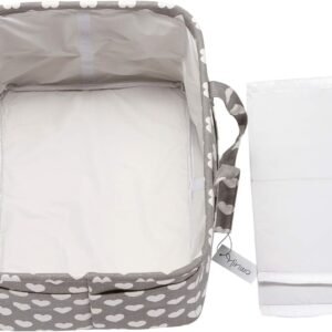 Hinwo Baby Diaper Caddy - 3-Compartment Nursery Tote & Organizer, Grey Heart - Image 4