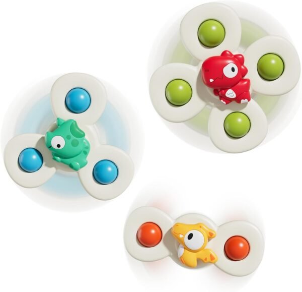 lisfiva 3PCS Suction Cup Spinner Toys for 1 Year Old Boy Girl|Novelty Spinning Top Toys 12 18 Months|1 2 Year Old Boy Birthday Gift|Kids Babies Bath Toys Airplane Travel 1-3|Toddlers Sensory Toys