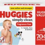 Baby Wipes, Huggies Simply Clean, UNSCENTED, Hypoallergenic, 11 Flip Top Packs, 704 count (Packaging may vary)