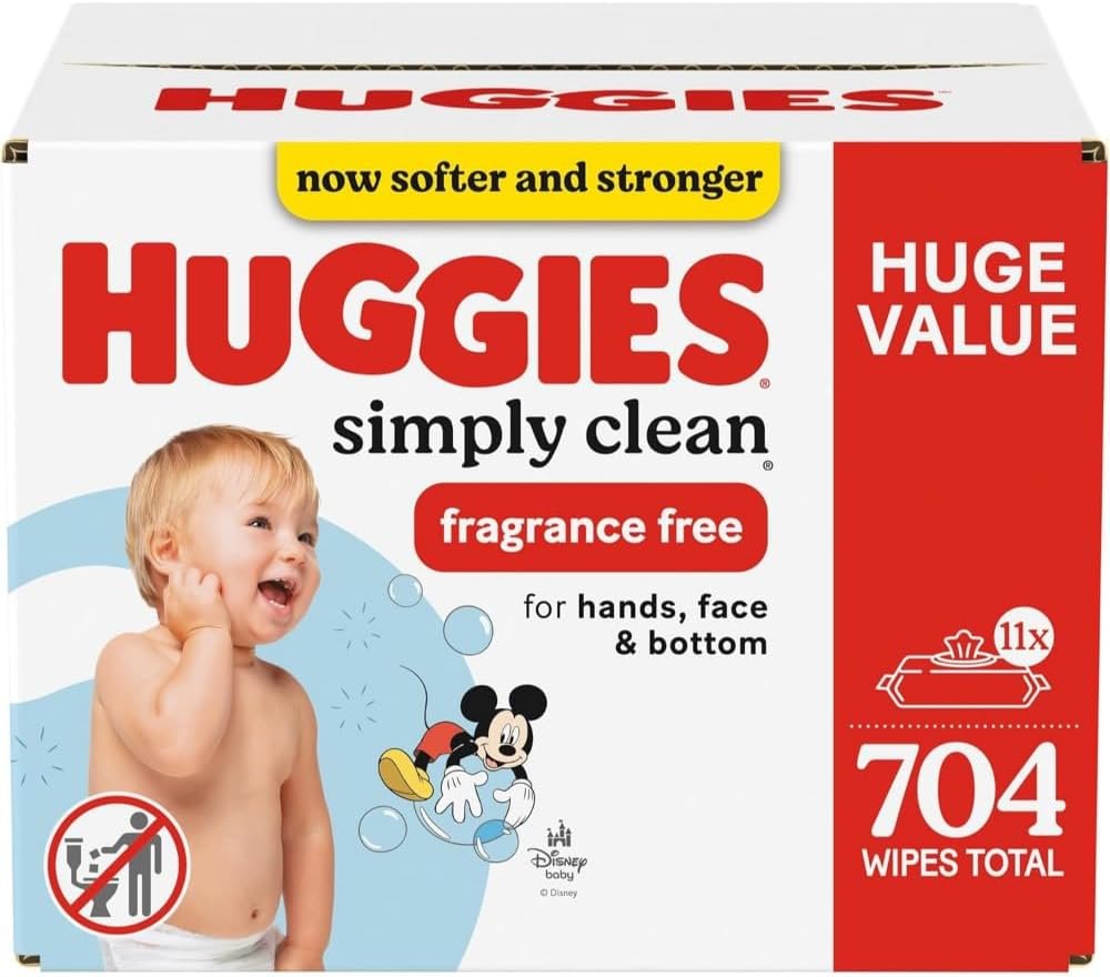 Baby Wipes, Huggies Simply Clean, UNSCENTED, Hypoallergenic, 11 Flip Top Packs, 704 count (Packaging may vary)