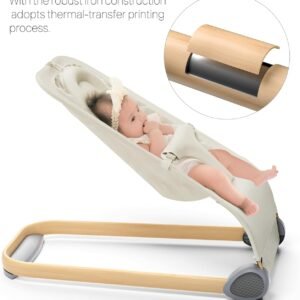Beige Portable Baby Bouncer Seat - Ergonomic Design for Infants up to 20 lbs - Image 5
