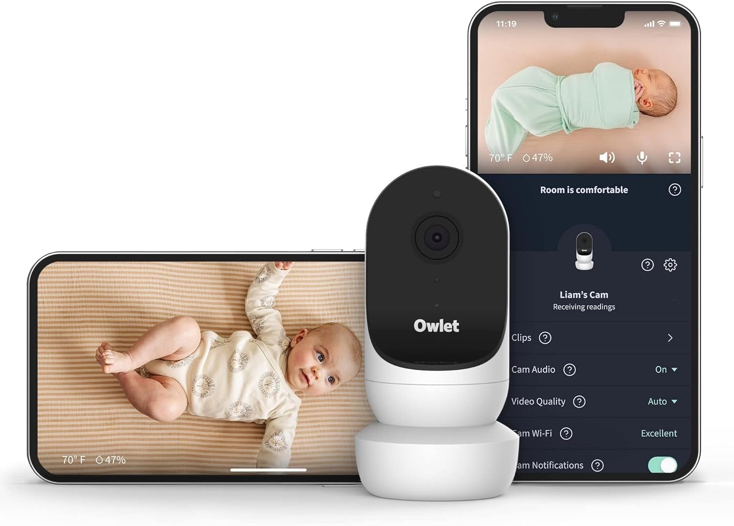 Owlet Cam - Video Baby Monitor with Camera and Audio - Stream 1080p HD Video with Night Vision, 4X Zoom, Wide Angle View, and Sound, Motion and Cry Notifications - Gen 2 White