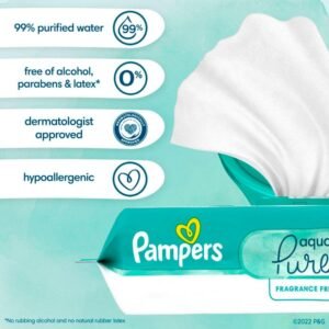 Pampers Aqua Pure Sensitive Baby Wipes, 336 Count - 6X Pop-Top Pack - Image 3